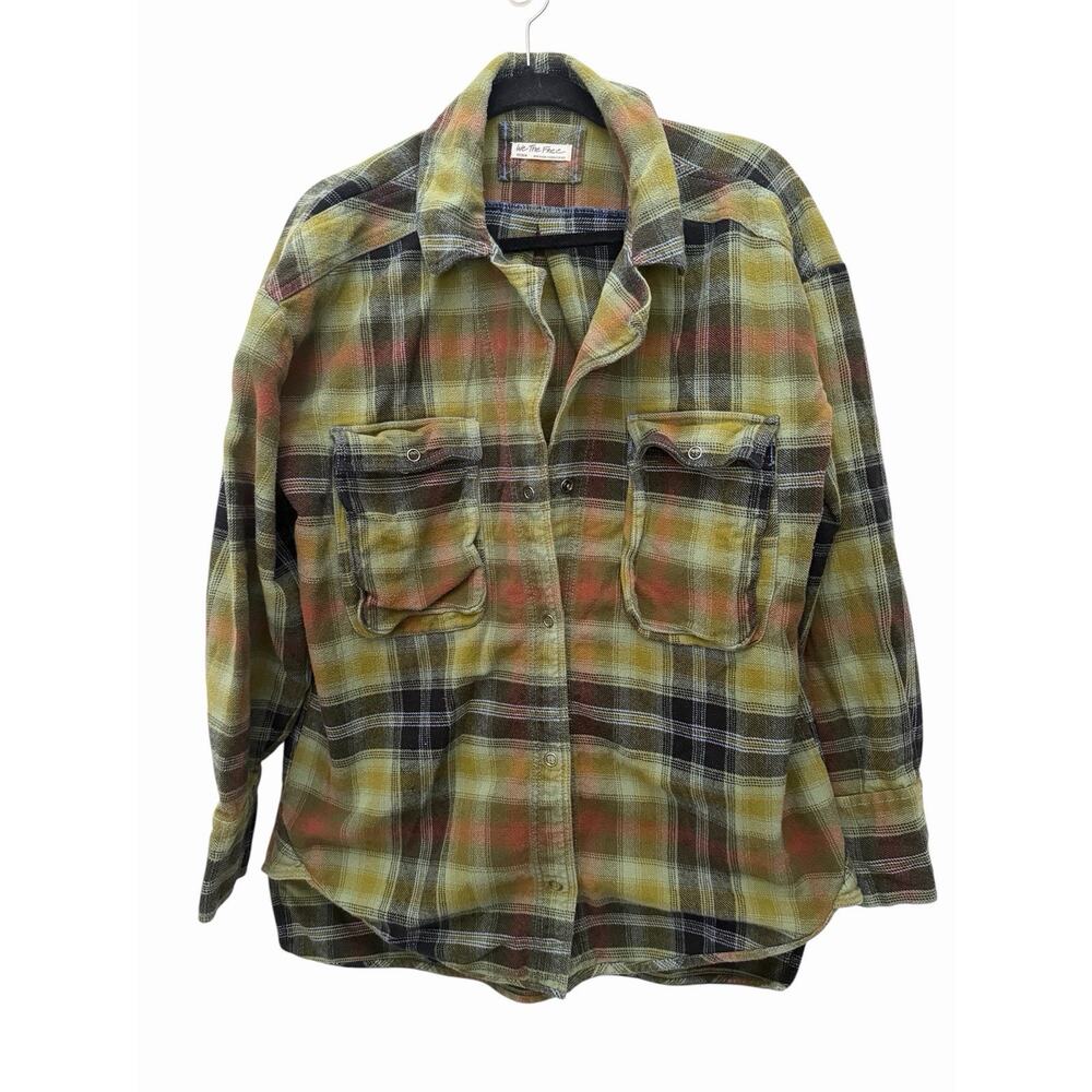 Free People We The Free Izzy Cargo Flannel Shirt Jacket in Olive Combo Medium